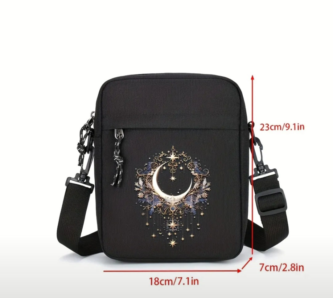 Large Capacity Oxford Crossbody Bag with Moon and Star Design Great for Book Lovers and Kindle Users