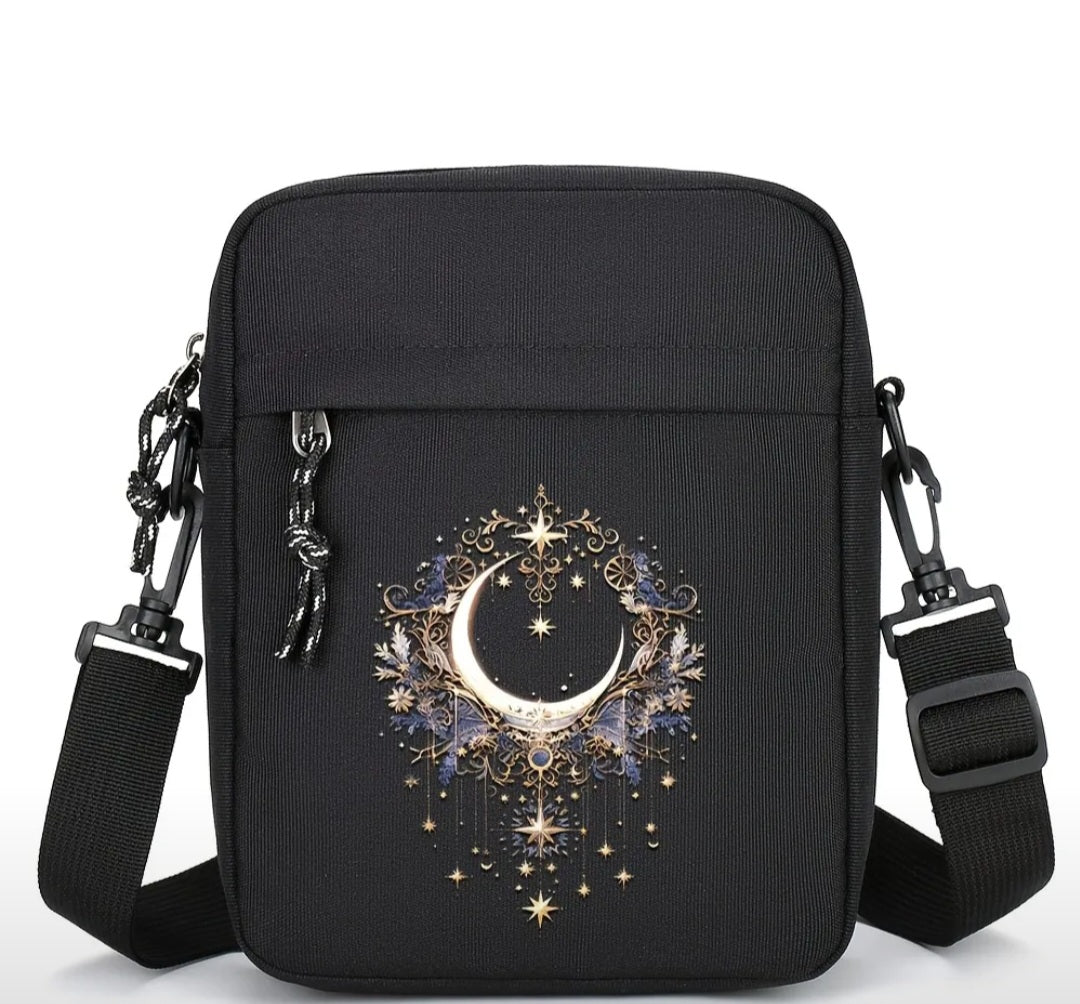 Large Capacity Oxford Crossbody Bag with Moon and Star Design Great for Book Lovers and Kindle Users