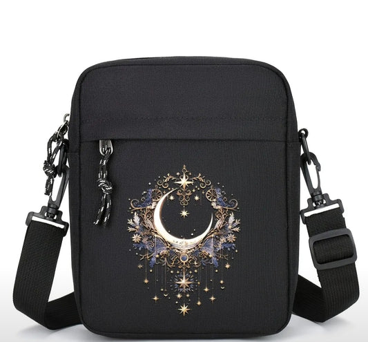 Large Capacity Oxford Crossbody Bag with Moon and Star Design Great for Book Lovers and Kindle Users